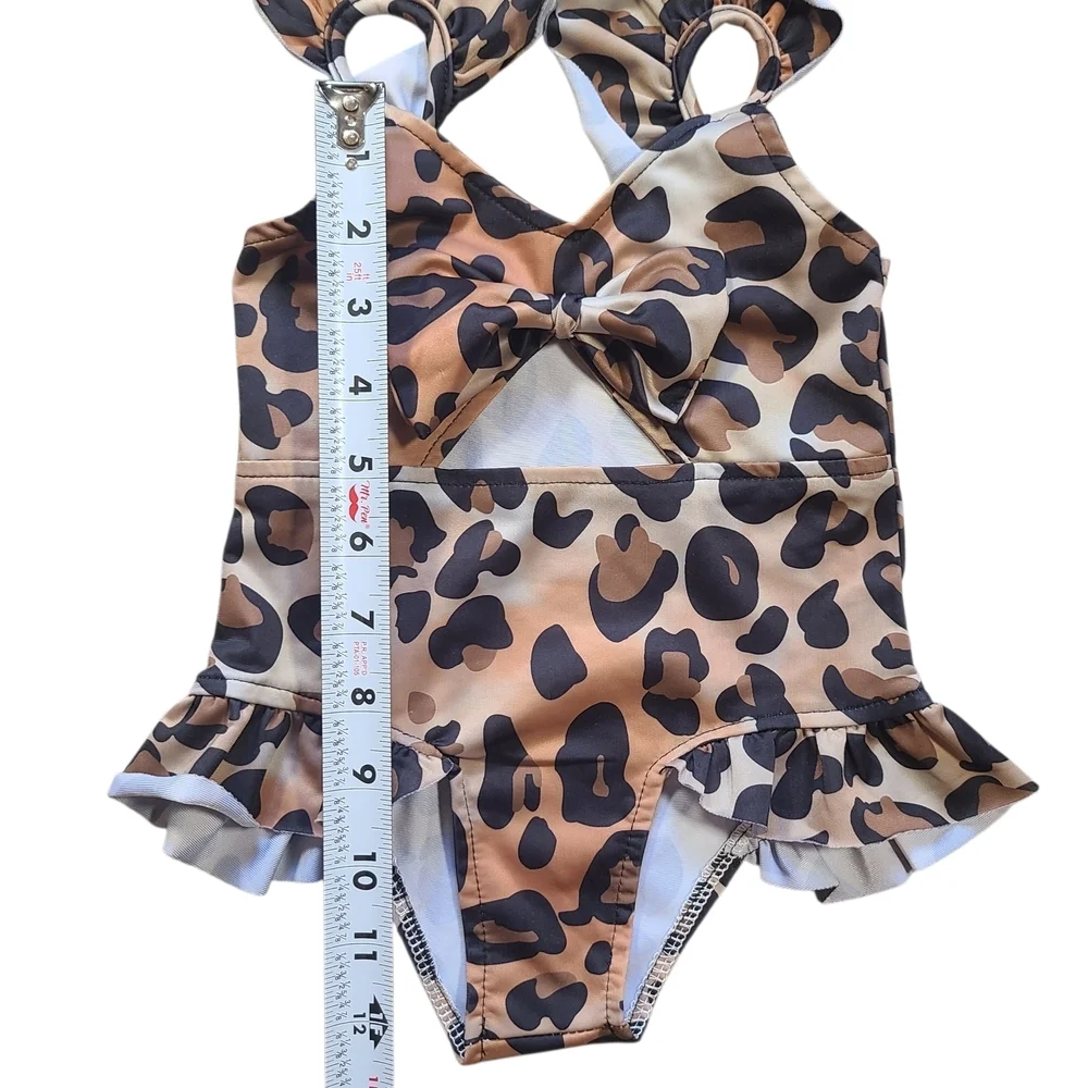Toddler Leopard One-Piece Swimsuit 2-3Y Ruffle Bow Cutout Bathing Suit